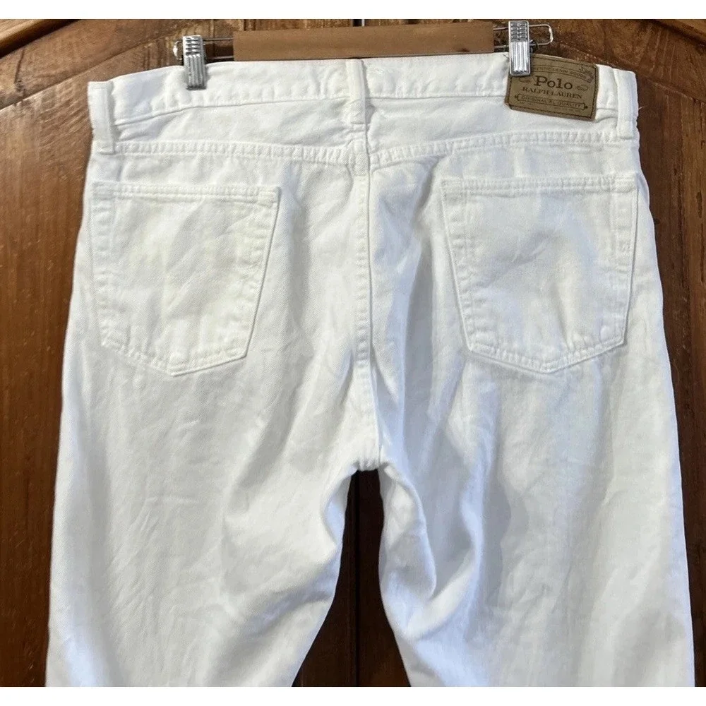 Mens Polo Ralph Lauren Varick Slim Straight Jeans Sz 36x30 White Cotton/Hemp